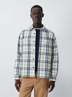 John Lewis Check Cotton Waffle Knit Shirt, Ecru/Blue, Ecru/Blue