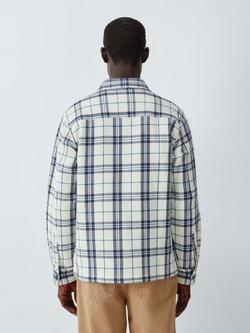 John Lewis Check Cotton Waffle Knit Shirt, Ecru/Blue - view 2, Ecru/Blue
