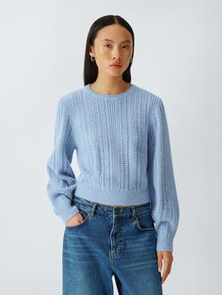 AND/OR Issie Pointelle Knit Wool Blend Jumper, Light Blue, Light Blue