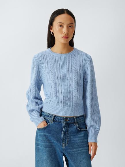 AND/OR Issie Pointelle Knit Wool Blend Jumper, Light Blue, Light Blue