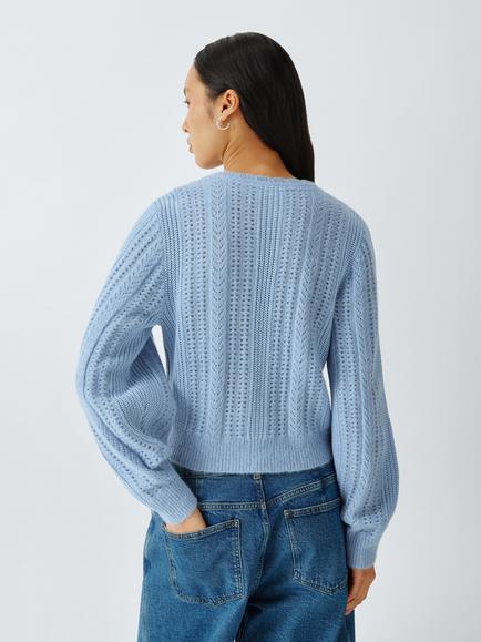 AND/OR Issie Pointelle Knit Wool Blend Jumper, Light Blue - view 2, Light Blue