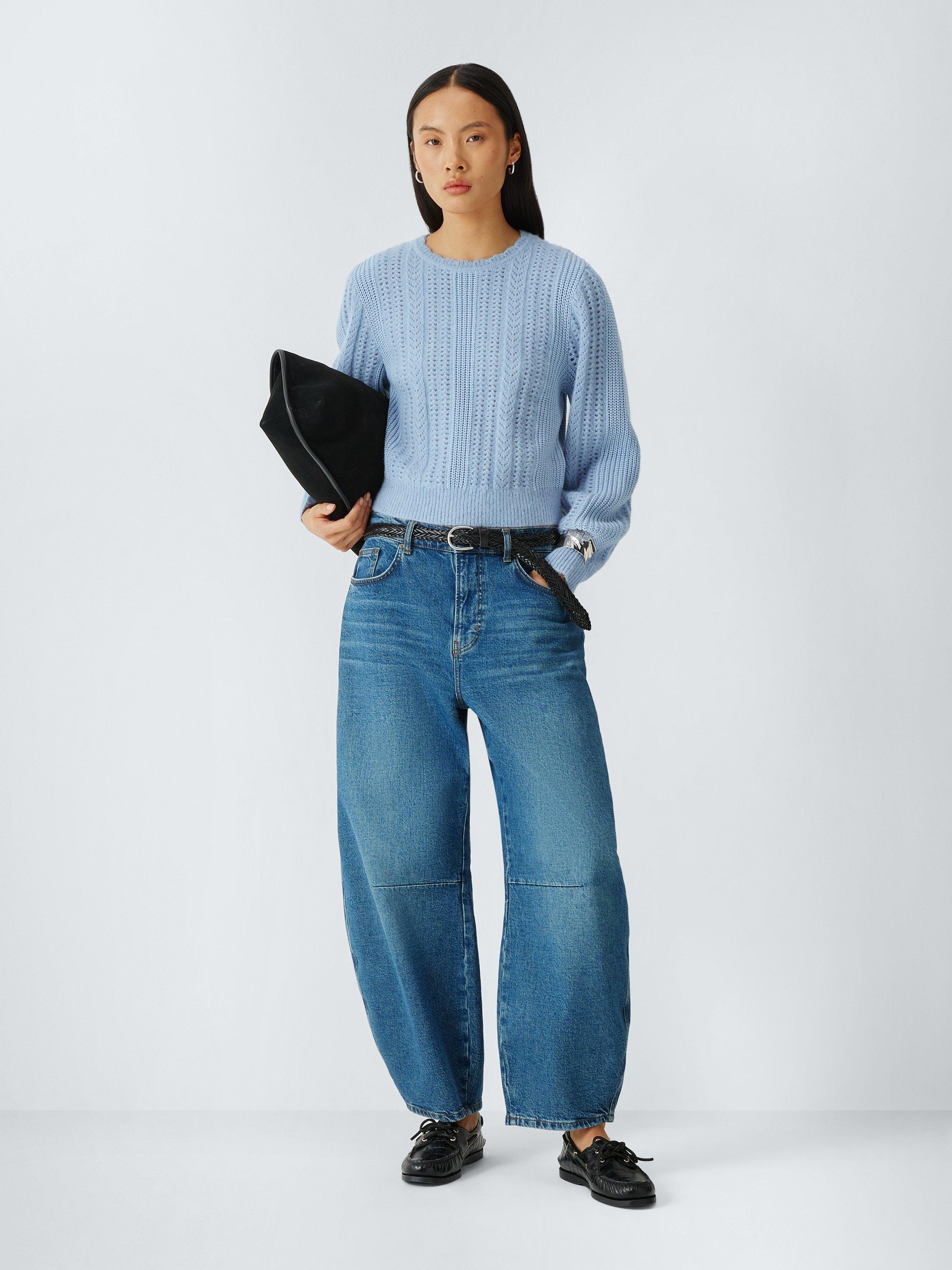 Product image 3 of 5, which shows AND/OR Issie Pointelle Knit Wool Blend Jumper, Light Blue, XS