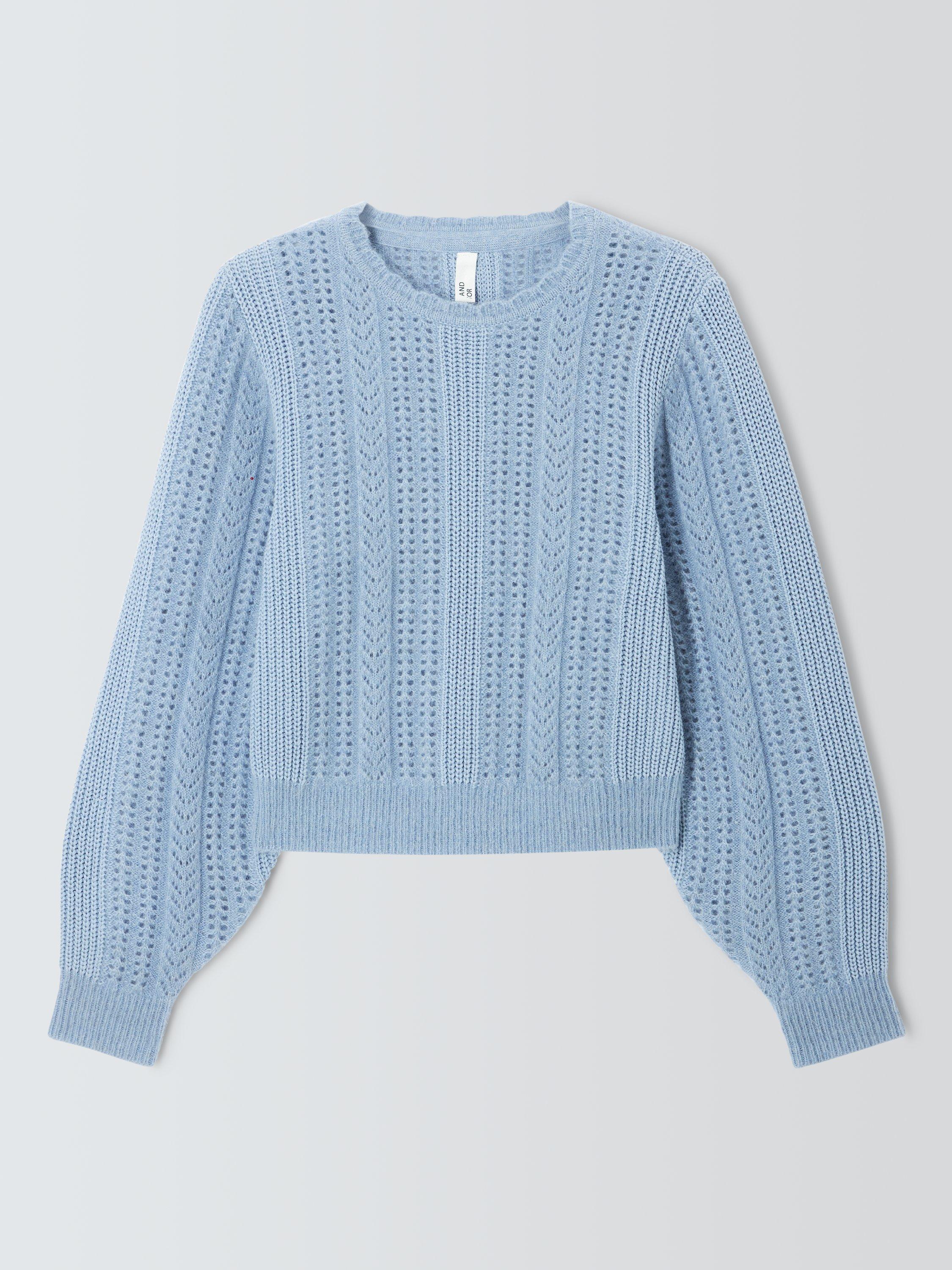 Product image 4 of 5, which shows AND/OR Issie Pointelle Knit Wool Blend Jumper, Light Blue, XS