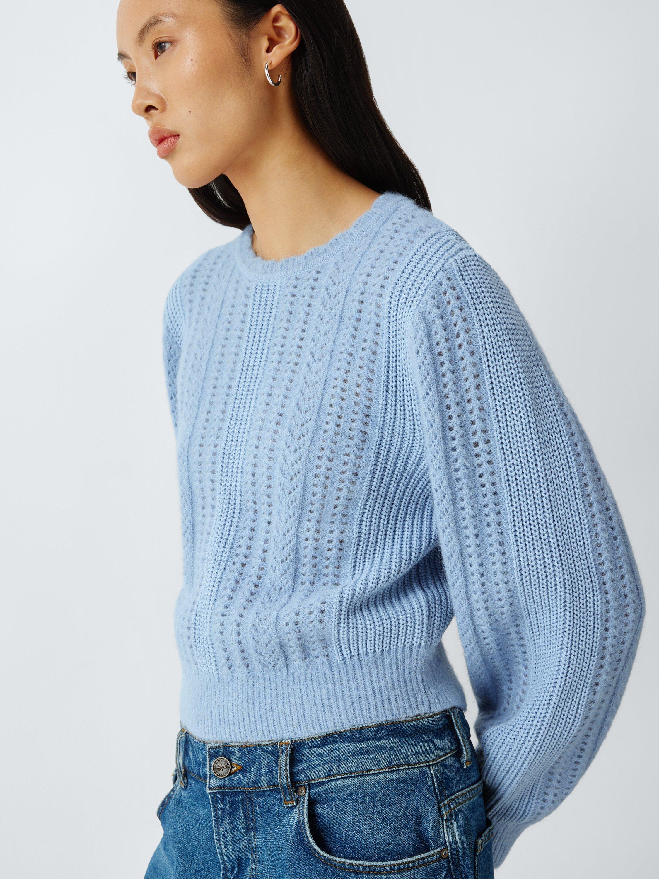 Product image 5 of 5, which shows AND/OR Issie Pointelle Knit Wool Blend Jumper, Light Blue, XS