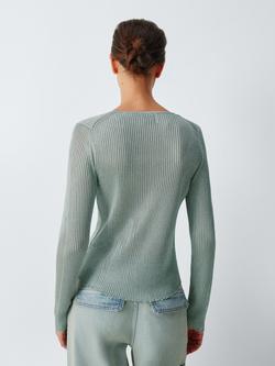 John Lewis x REJINA PYO Metallic Rib Knit Cardigan, Silver Blue - view 2, Silver Blue