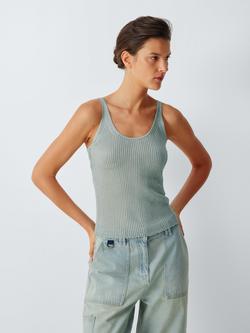 John Lewis x REJINA PYO Metallic Rib Knit Vest, Silver Blue, Silver Blue