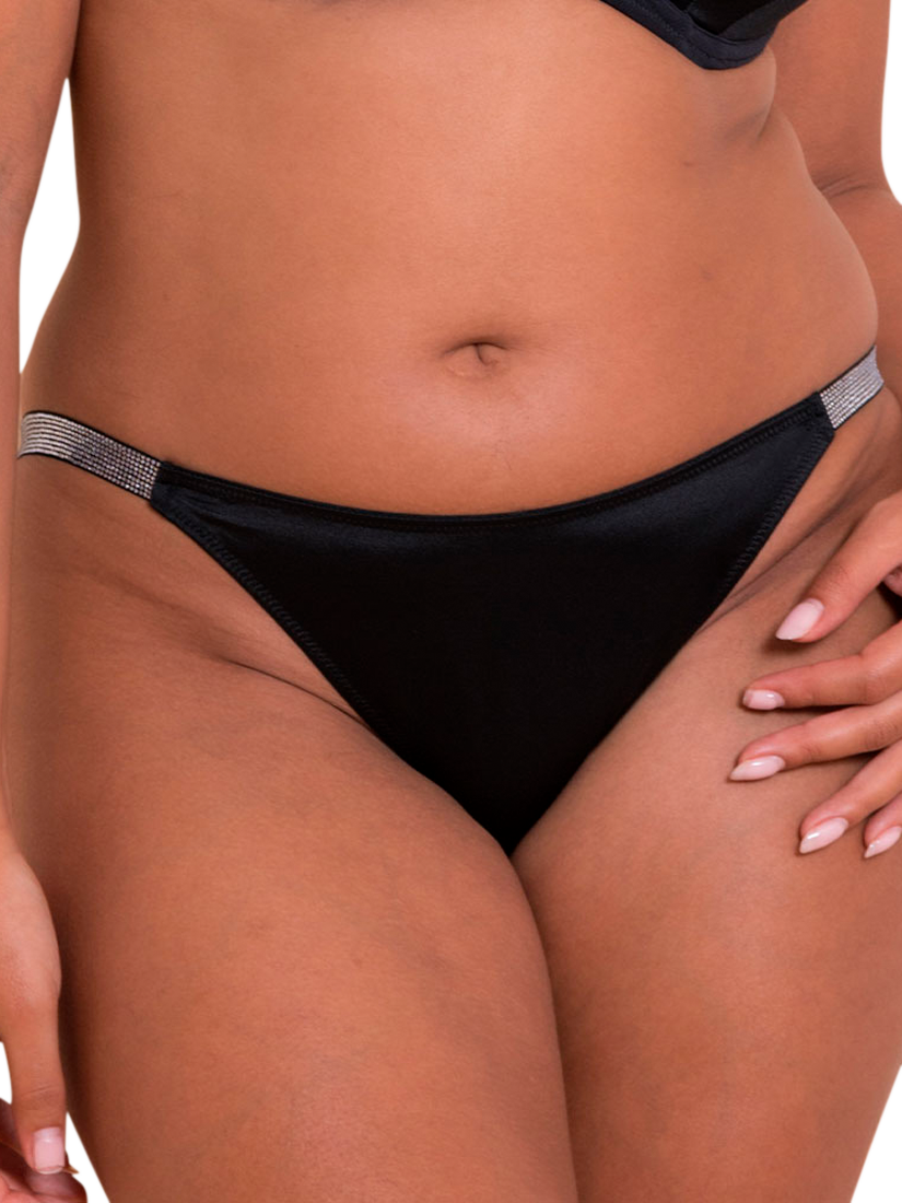 Product image 1 of 6, which shows Curvy Kate Boost Diamante Tanga Knickers, Black, S