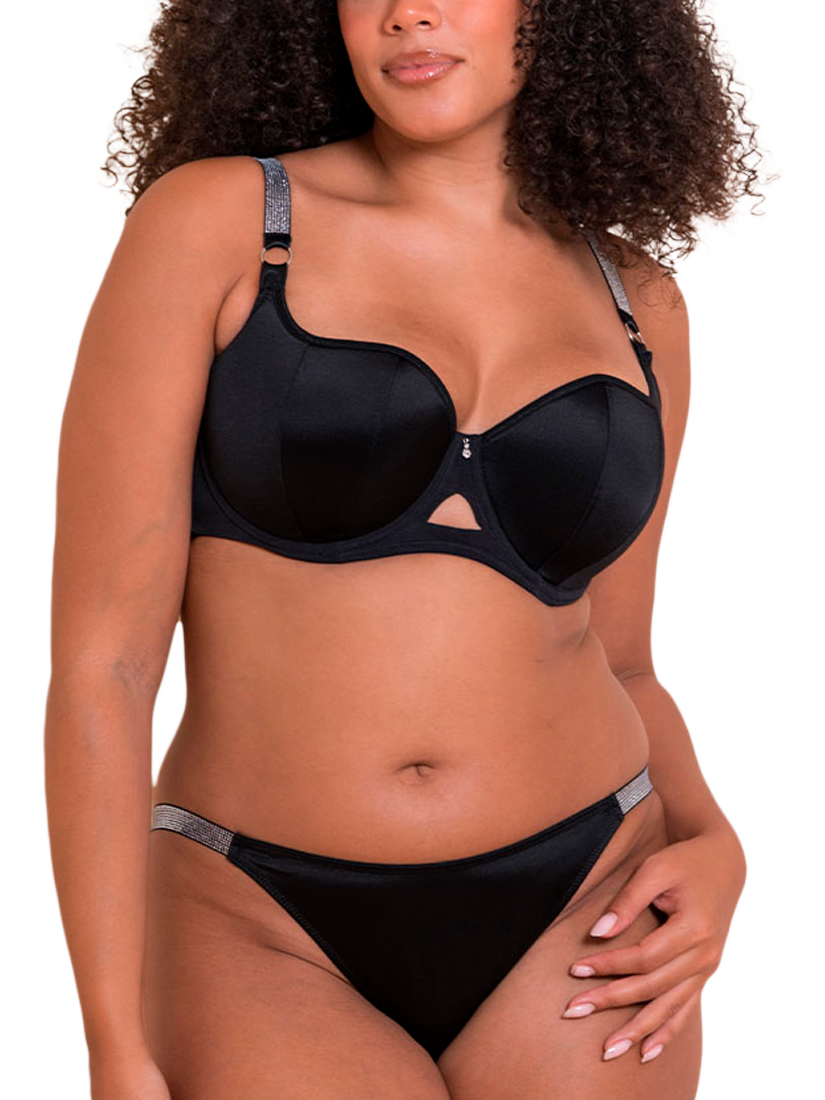 Product image 3 of 6, which shows Curvy Kate Boost Diamante Tanga Knickers, Black, S