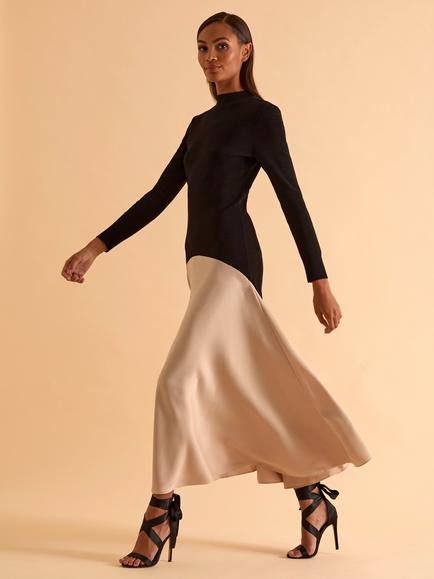 FLORERE Acacia Colour Block Dress, Black/Beige, Black/Beige