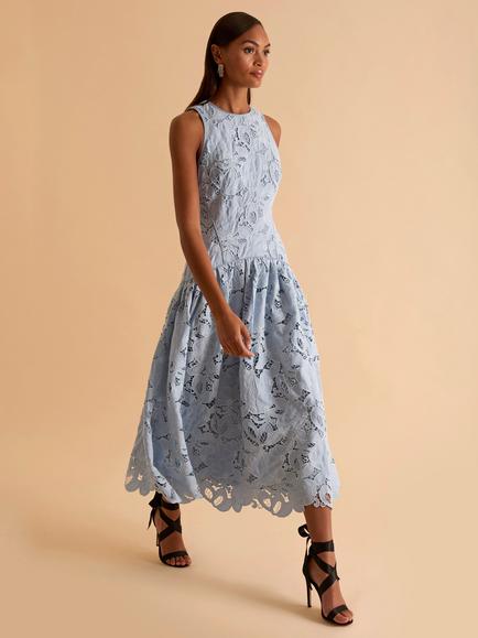 FLORERE Corded Lace Midi Dress, Light Blue, Light Blue