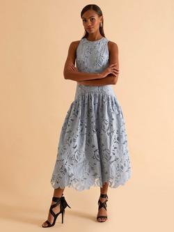 FLORERE Corded Lace Midi Dress, Light Blue - view 2, Light Blue