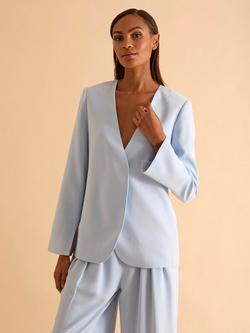FLORERE Curved Front Blazer, Light Blue, Light Blue