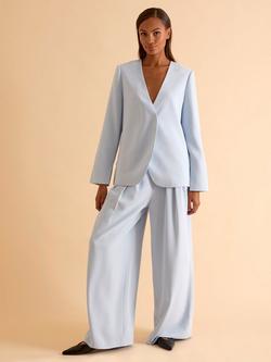FLORERE High Waist Tailored Wide Leg Trousers, Light Blue, Light Blue