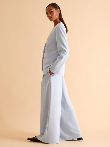 FLORERE High Waist Tailored Wide Leg Trousers, Light Blue - view 2, Light Blue
