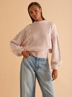 FLORERE Cable Knit Wool Blend Jumper, Pink, Pink