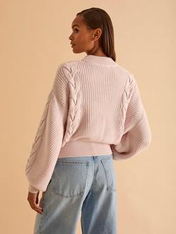 FLORERE Cable Knit Wool Blend Jumper, Pink - view 2, Pink