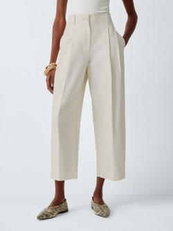 John Lewis Linen Blend Barrel Leg Trousers, White, White