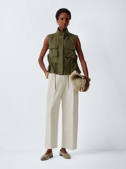 John Lewis Linen Blend Barrel Leg Trousers, White, White