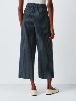 John Lewis Cotton Linen Blend Striped Barrel Leg Trousers, Navy Stripe - view 2, Navy Stripe