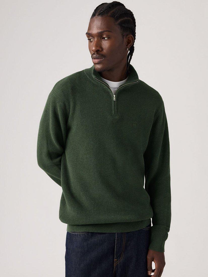 Product image 1 of 2, which shows Levi's Housemark Quarter-Zip Jumper, Heather Green, S