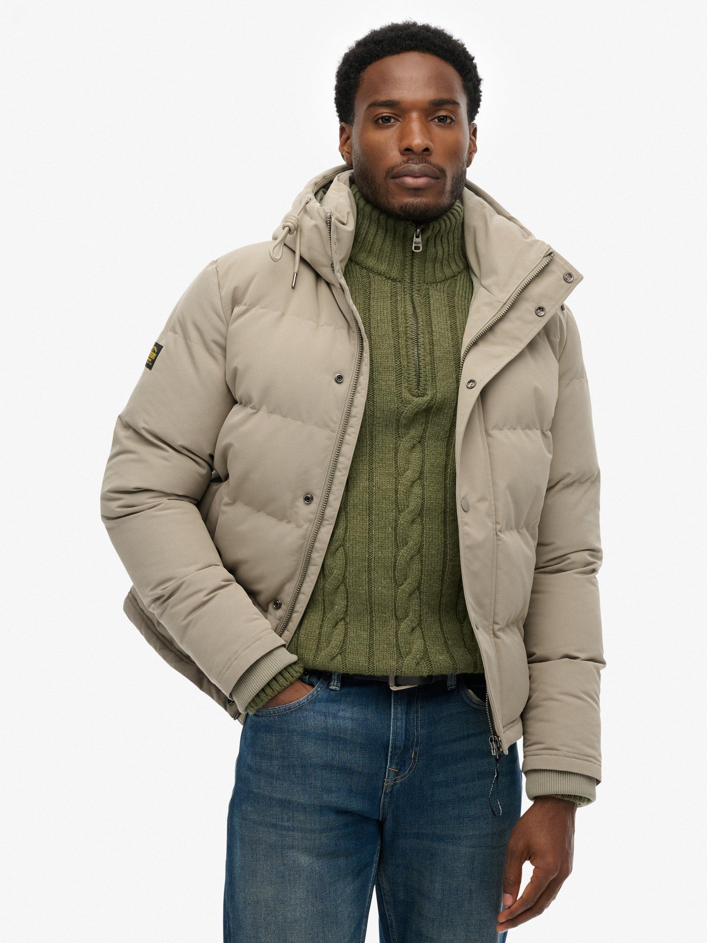 Product image 1 of 1, which shows Superdry Everest Hooded Puffer Jacket, Stone Dark Grey, S