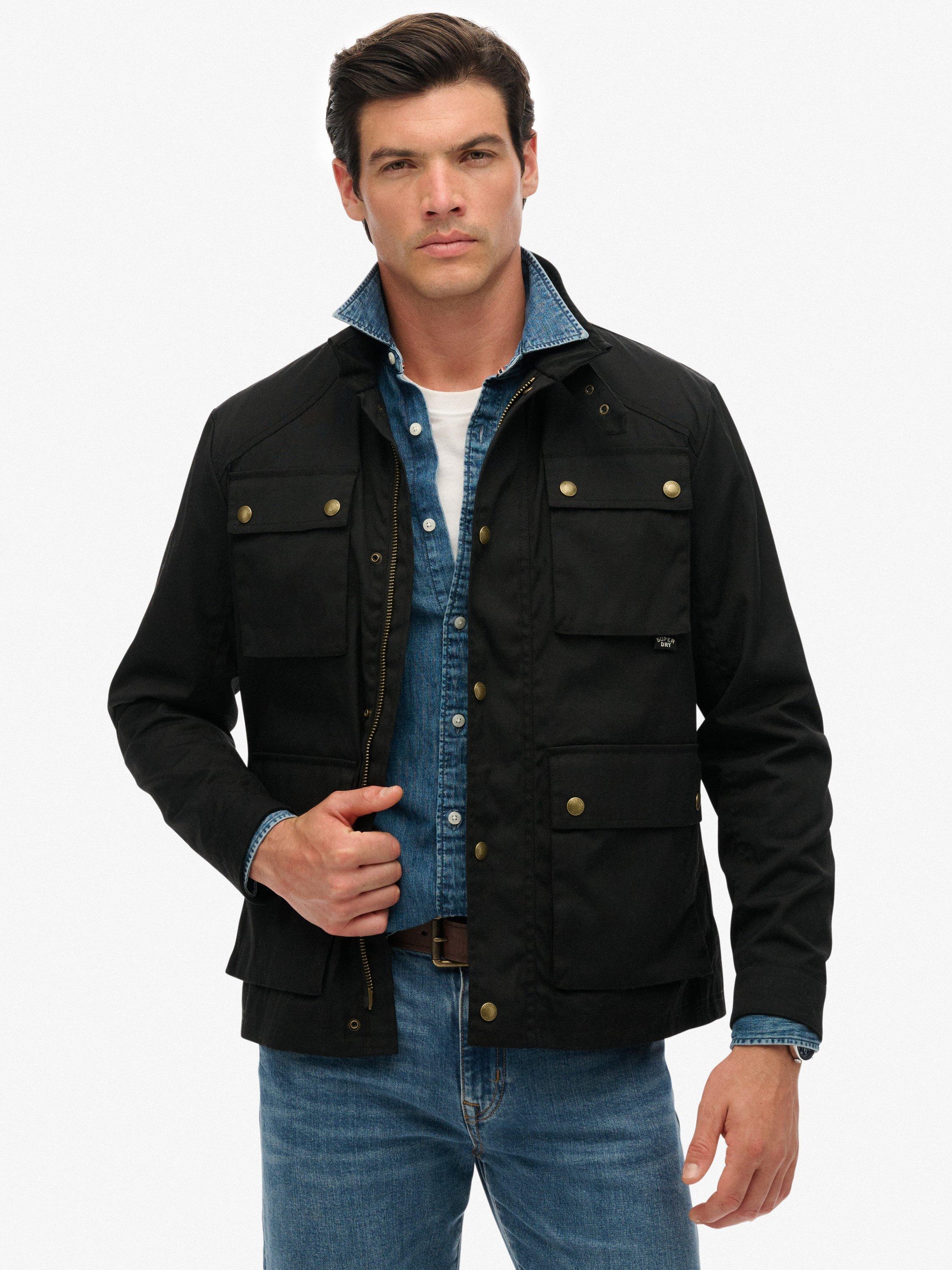 Product image 1 of 1, which shows Merchant Waxed Cotton Racer Jacket, Black, XXL