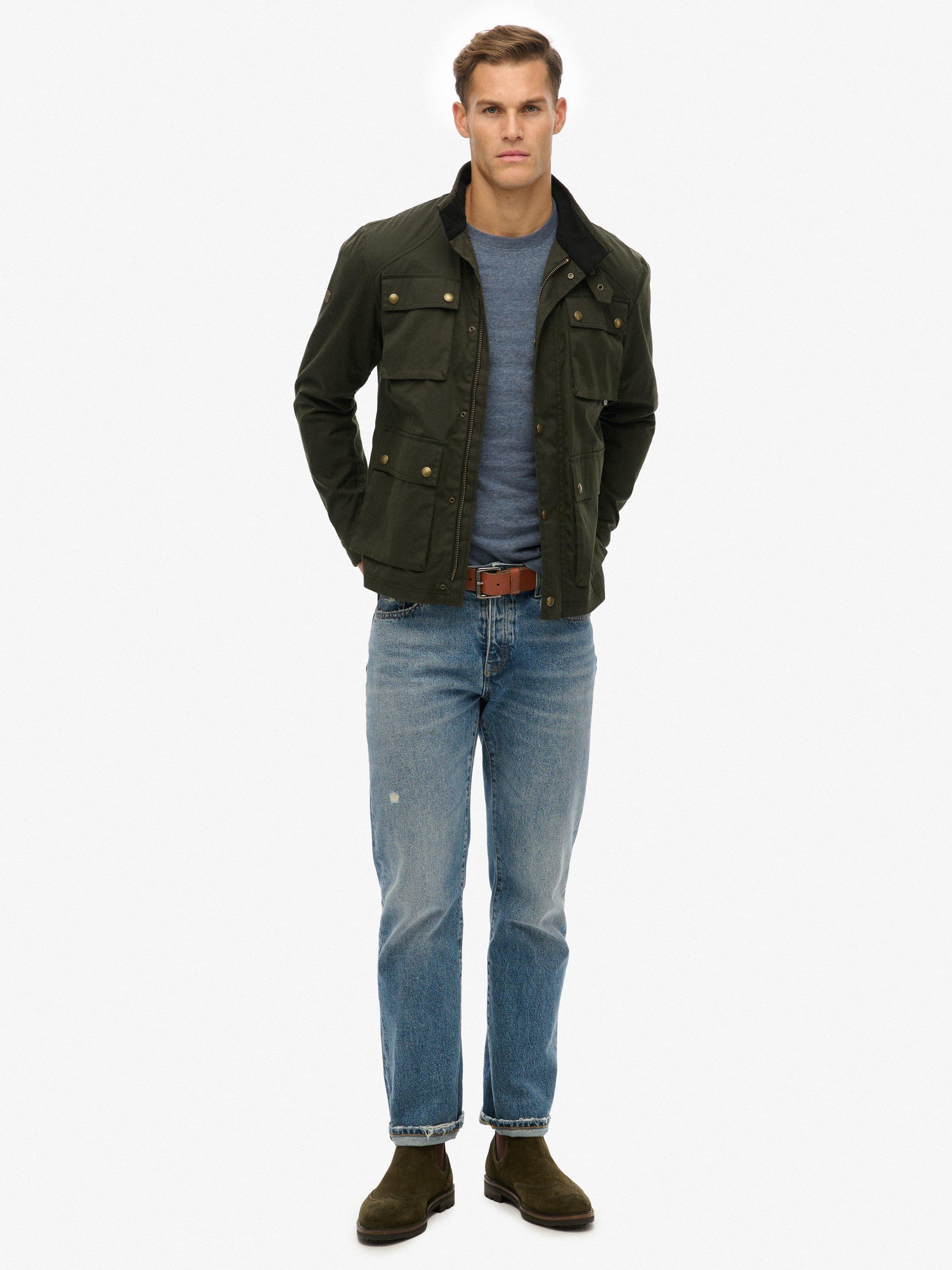 Product image 3 of 6, which shows Superdry Merchant Waxed Racer Jacket, Surplus Goods Green, S
