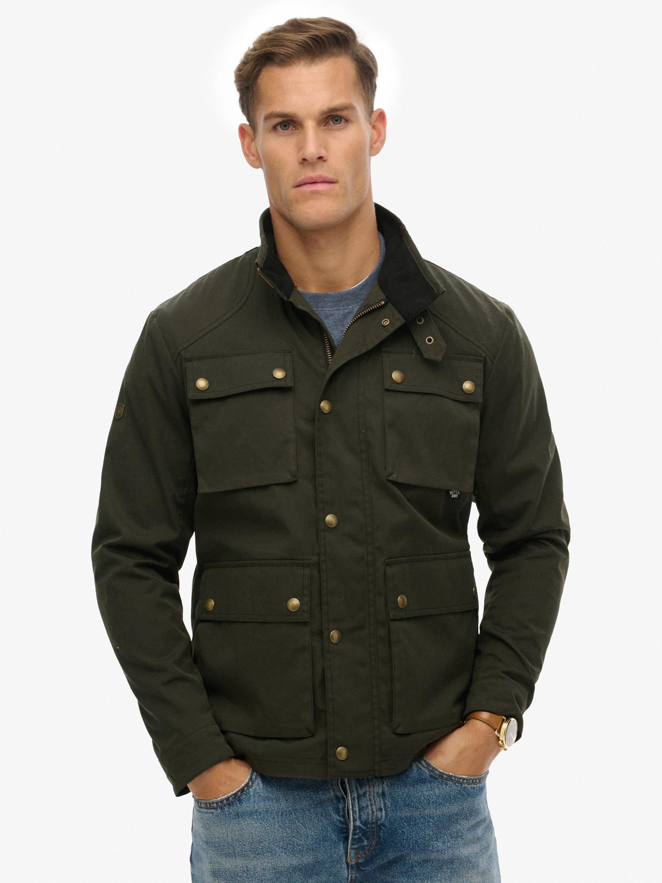 Product image 4 of 6, which shows Superdry Merchant Waxed Racer Jacket, Surplus Goods Green, S