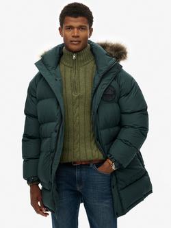 Superdry Everest Longline Baffled Parka Jacket, Deep Forest Green