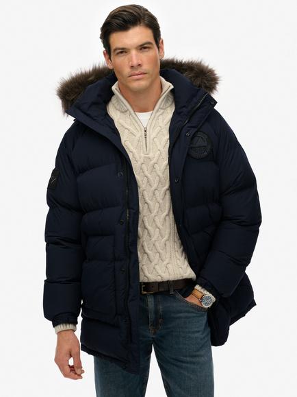 Superdry Everest Longline Baffled Parka Jacket, Eclipse Navy