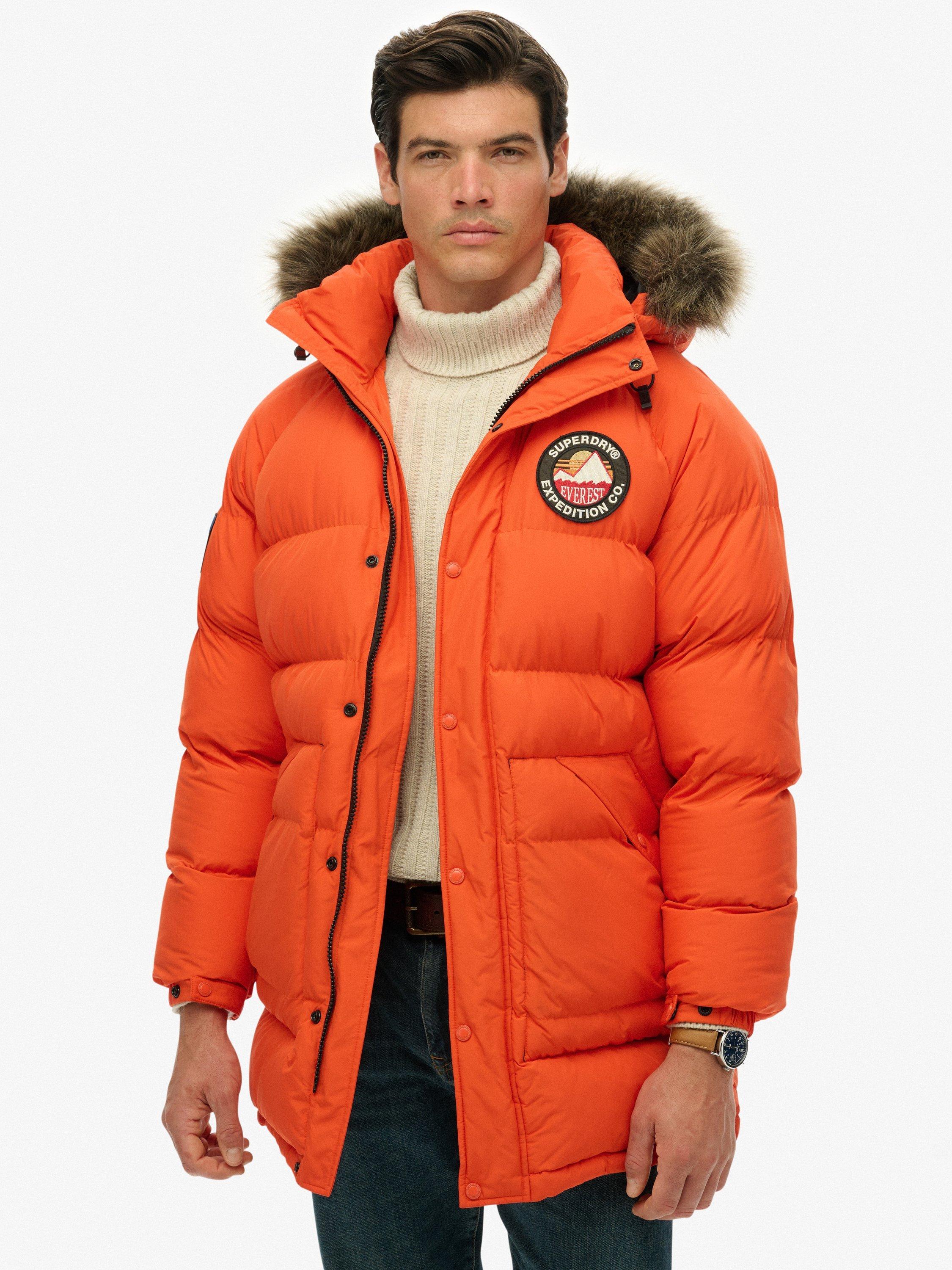 Product image 1 of 1, which shows Superdry Everest Longline Baffled Parka Jacket, Bold Orange, S