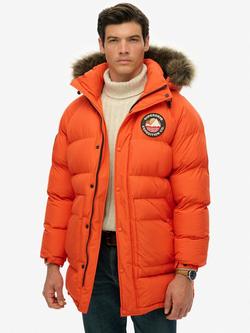 Superdry Everest Longline Baffled Parka Jacket, Bold Orange