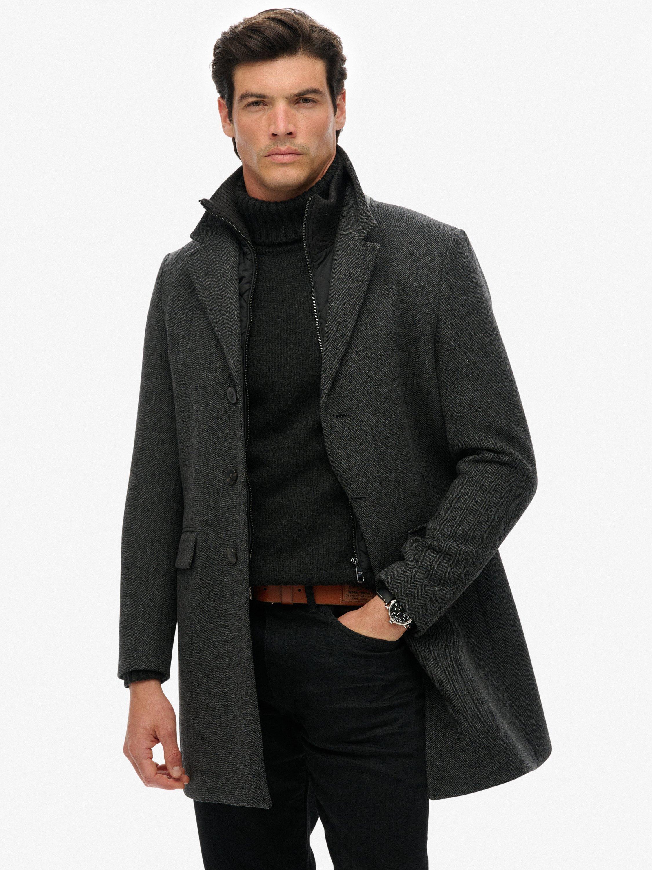 Product image 1 of 1, which shows Superdry Tailored 2 In 1 Town Coat, Dark Grey, S