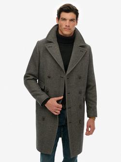 Superdry Wool Pea Coat, Ivory/Black