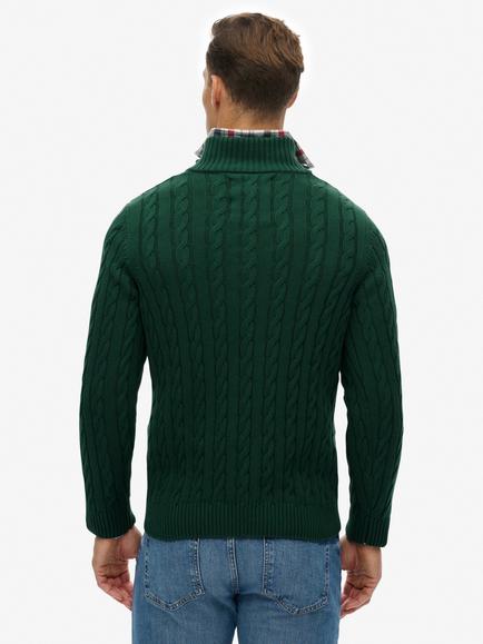 Superdry Cotton Classic Cable Half-Zip Jumper - view 2, Forest Green