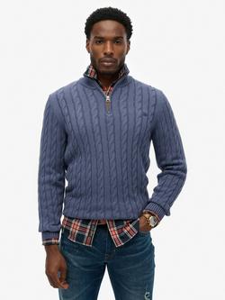 Superdry Cotton Classic Cable Half-Zip Jumper, Soft Navy