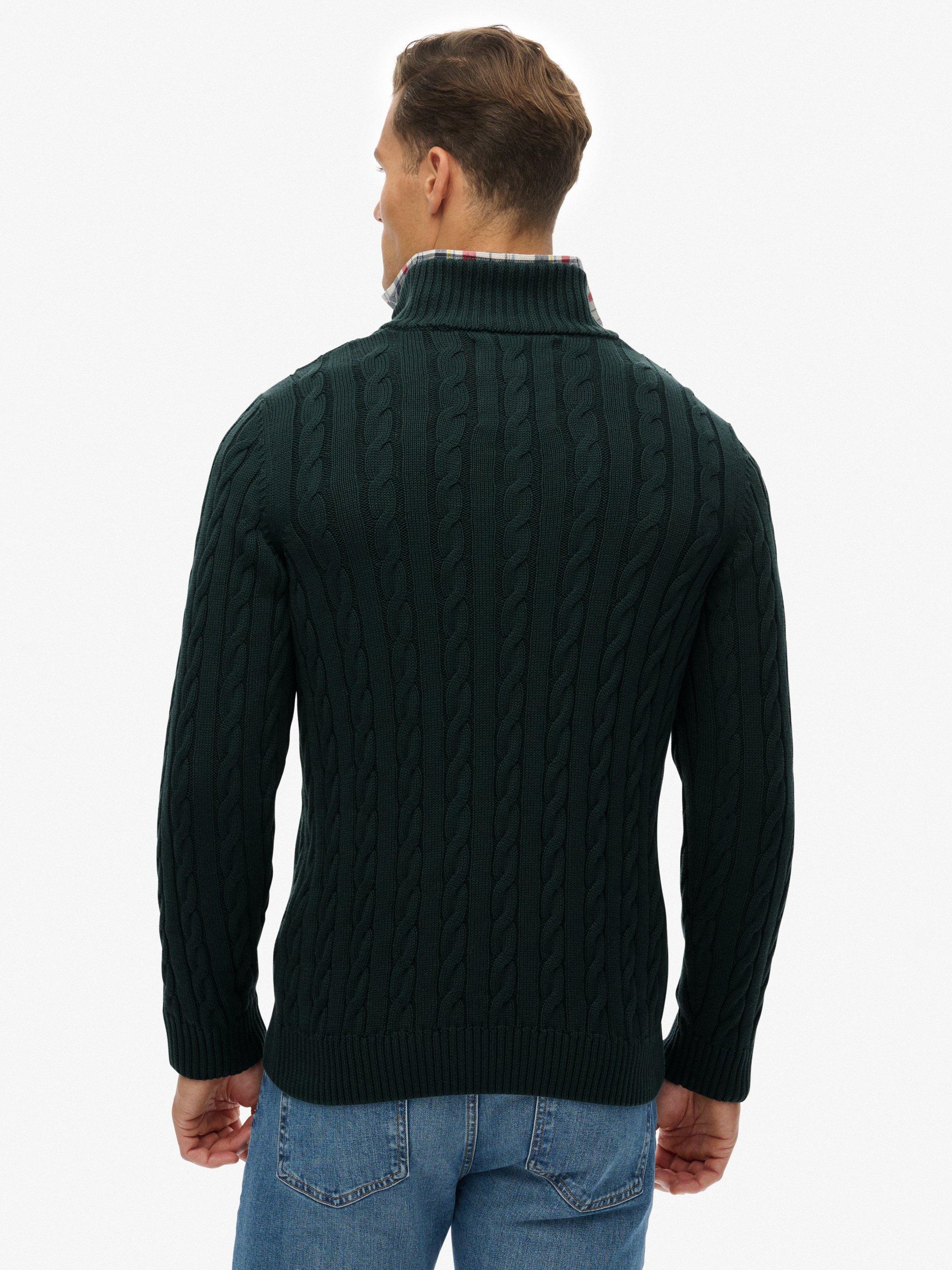 Product image 2 of 5, which shows Superdry Cotton Classic Cable Half-Zip Jumper, Eagle Green, S