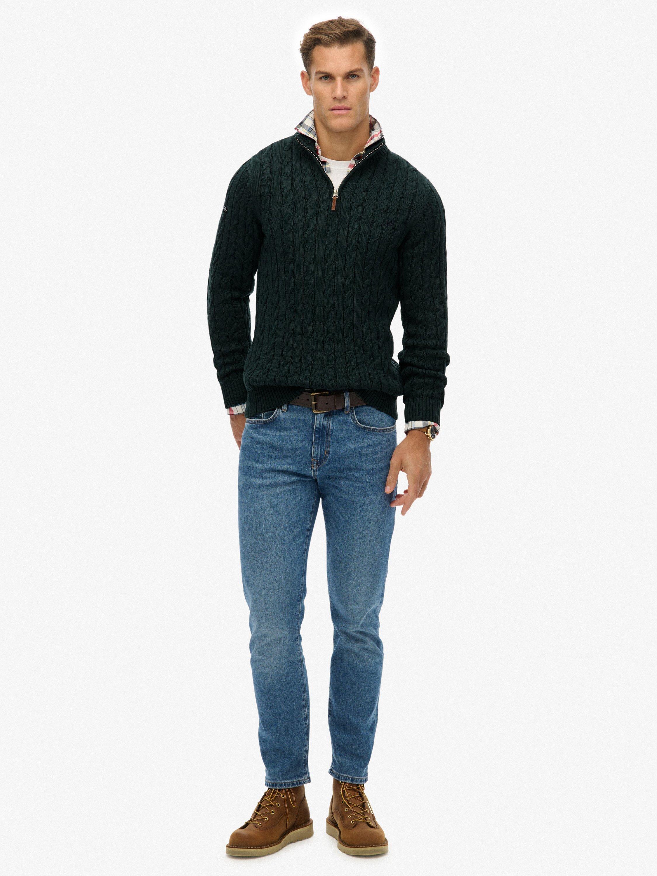 Product image 3 of 5, which shows Superdry Cotton Classic Cable Half-Zip Jumper, Eagle Green, S