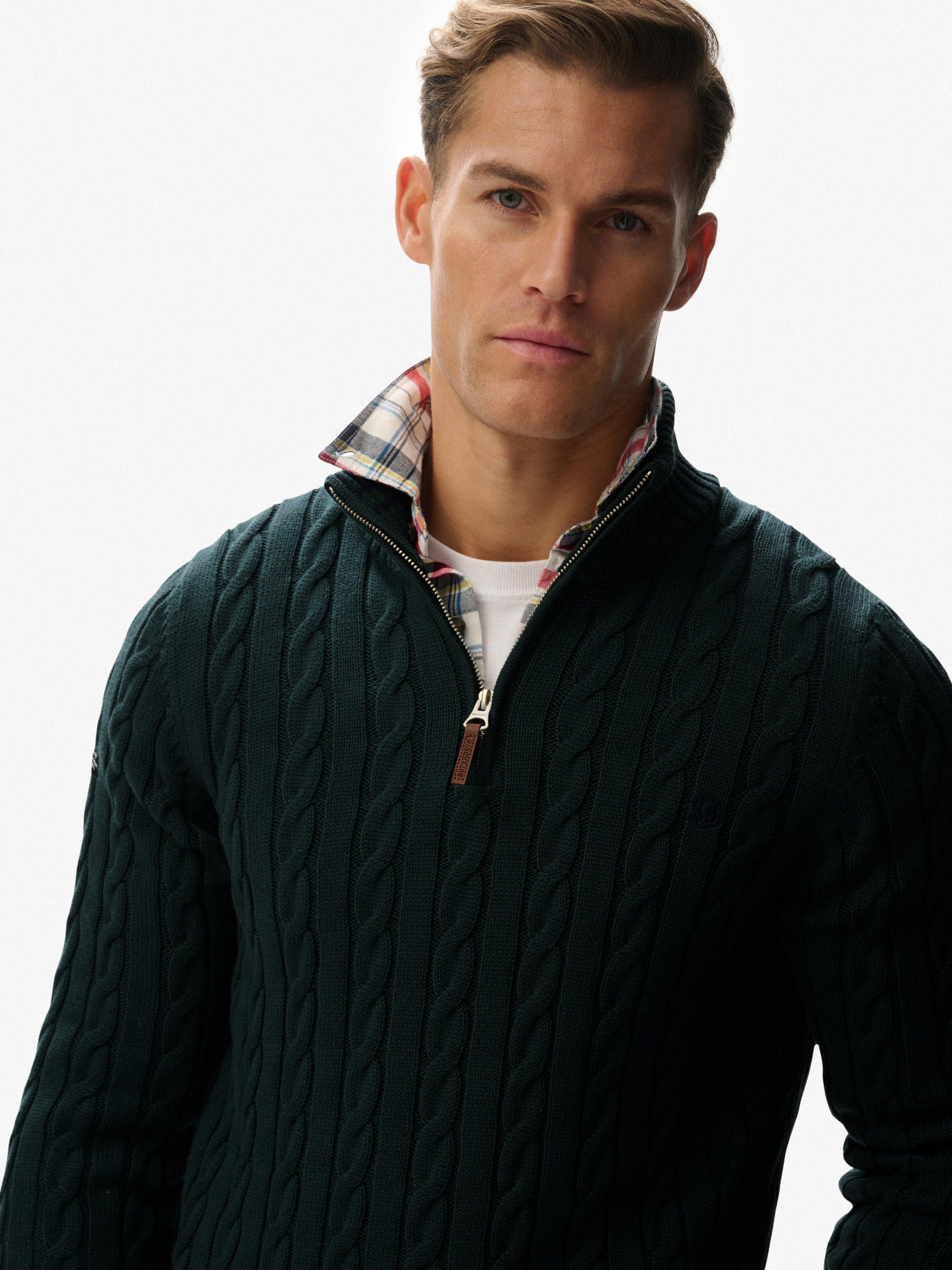 Product image 4 of 5, which shows Superdry Cotton Classic Cable Half-Zip Jumper, Eagle Green, S