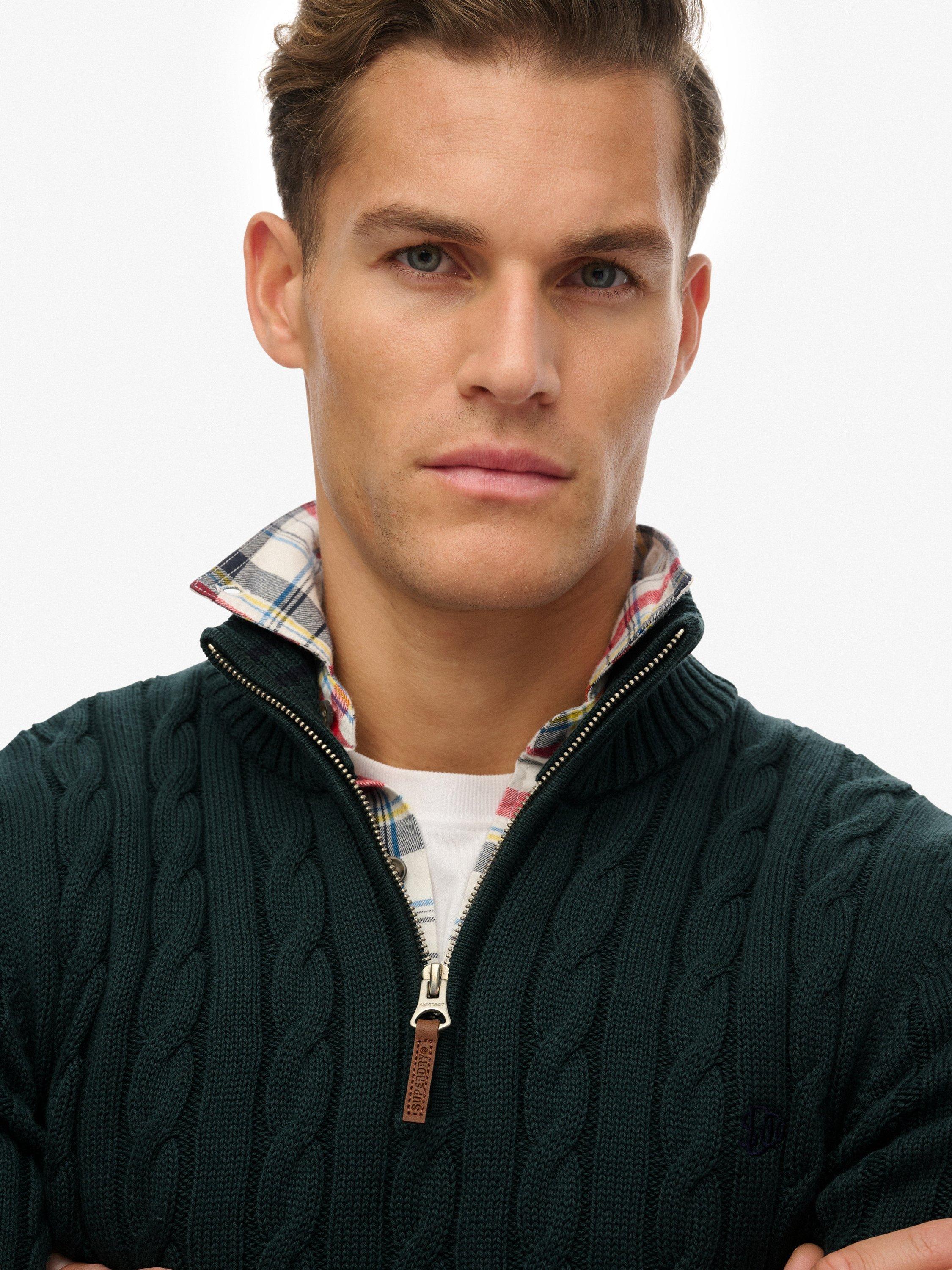 Product image 5 of 5, which shows Superdry Cotton Classic Cable Half-Zip Jumper, Eagle Green, S