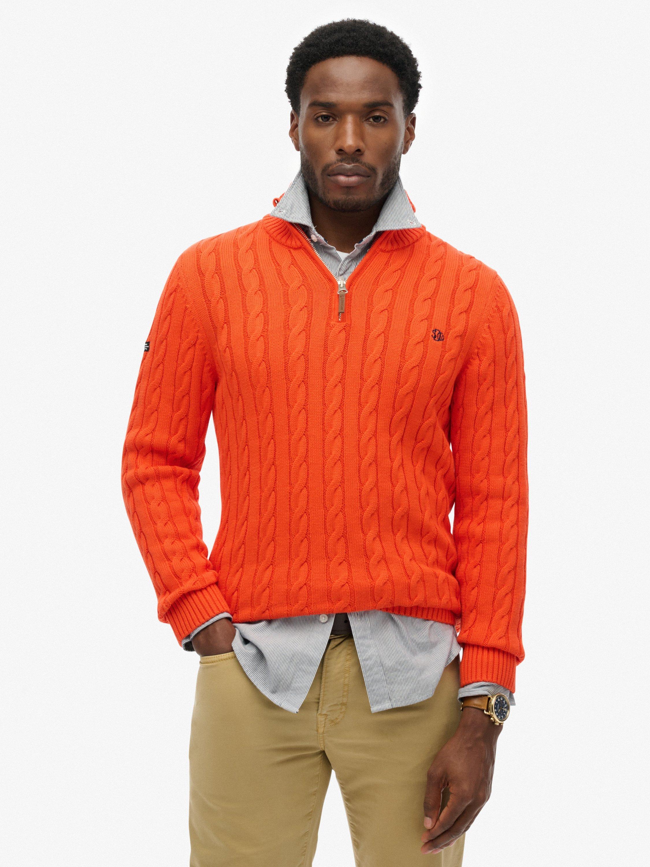Product image 1 of 1, which shows Superdry Cotton Classic Cable Half-Zip Jumper, Bold Orange, S
