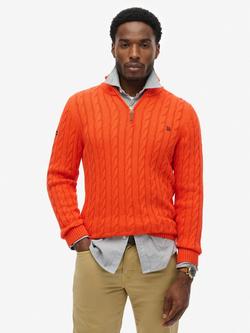 Superdry Cotton Classic Cable Half-Zip Jumper, Bold Orange