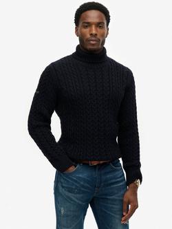 Superdry Jacob Roll Neck Cable Knit Jumper, Eclipse Navy, Eclipse Navy