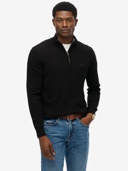 Superdry Wool Blend Half Zip Jumper, Black, Black