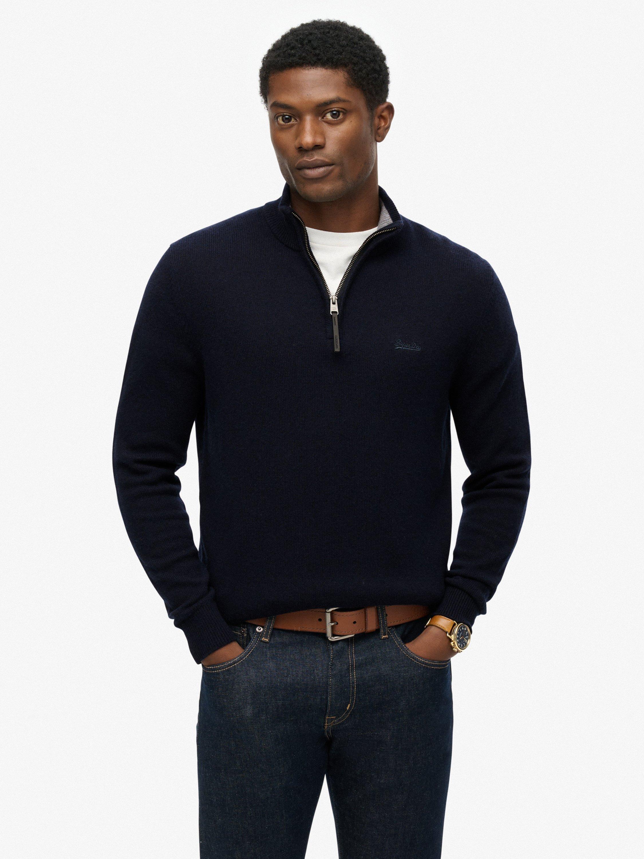 Product image 1 of 1, which shows Superdry Wool Blend Half Zip Jumper, Charred Navy Marl, XL