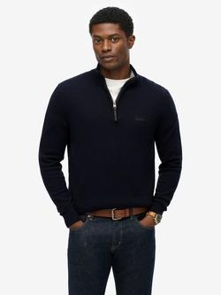Superdry Wool Blend Half Zip Jumper, Charred Navy Marl, Charred Navy Marl