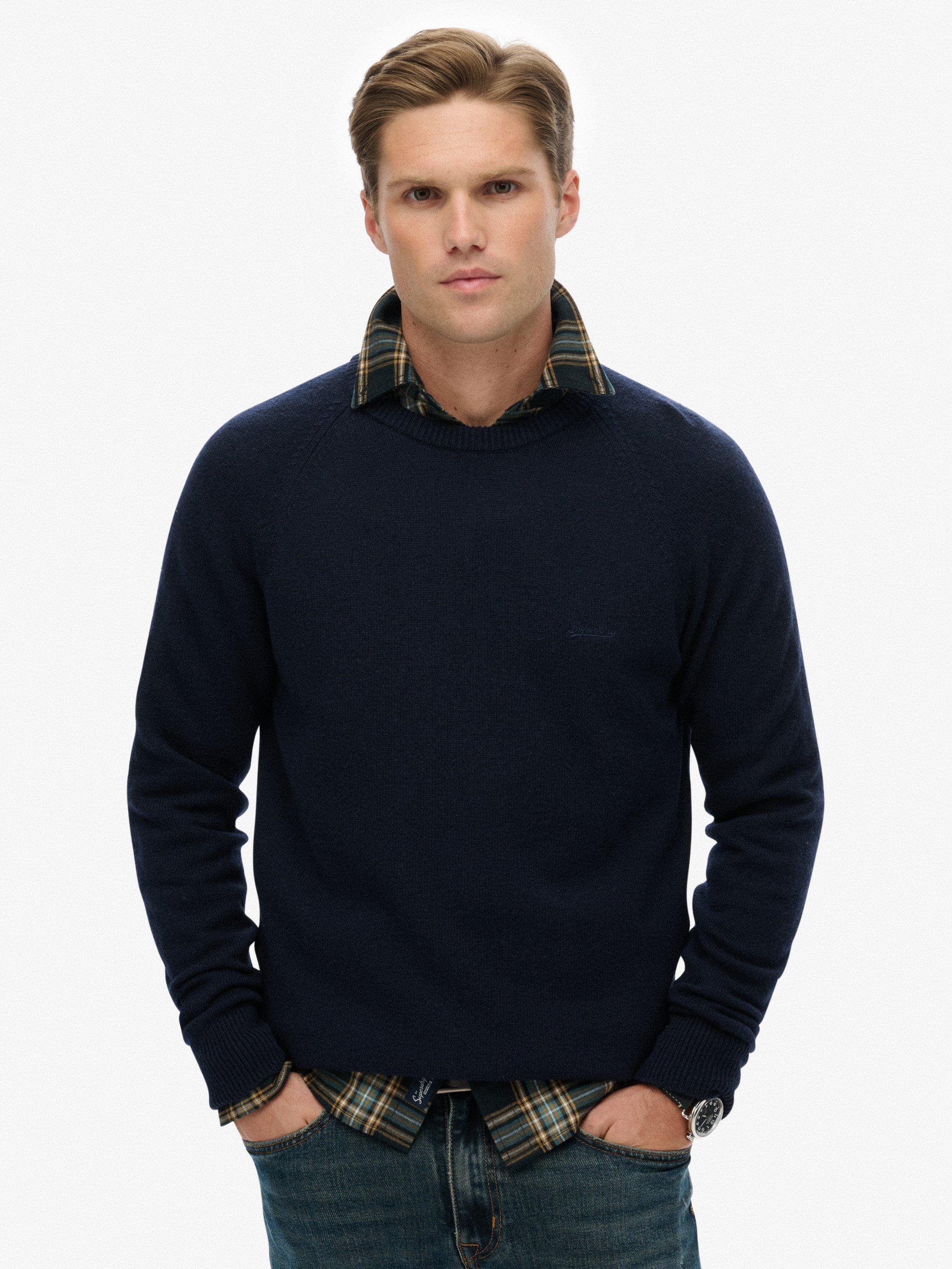 Product image 1 of 1, which shows Superdry Wool Blend Crew Neck Jumper, Charred Navy Marl, XXL