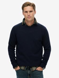 Superdry Wool Blend Crew Neck Jumper, Charred Navy Marl, Charred Navy Marl