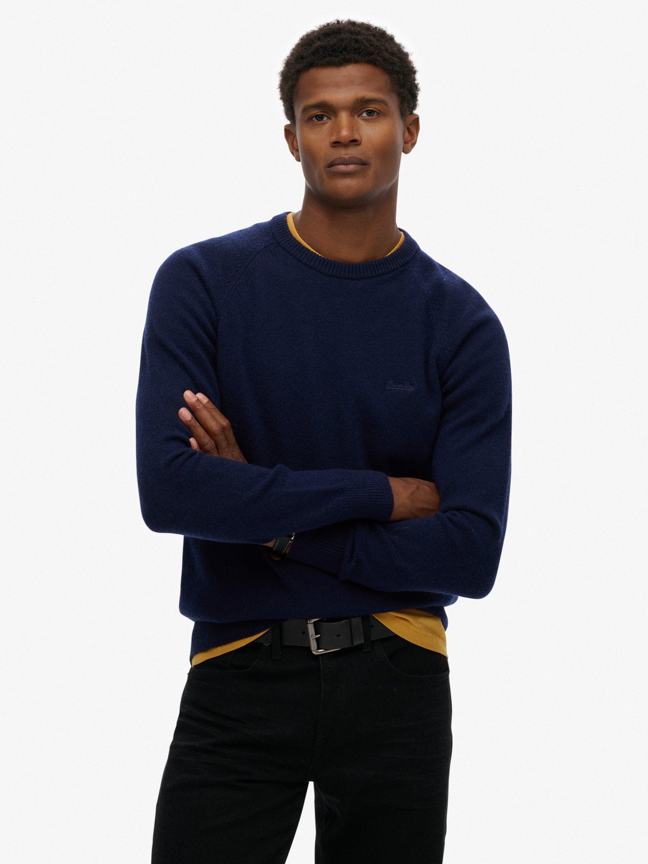 Product image 1 of 1, which shows Superdry Wool Blend Crew Neck Jumper, Mariner Blue Marl, S