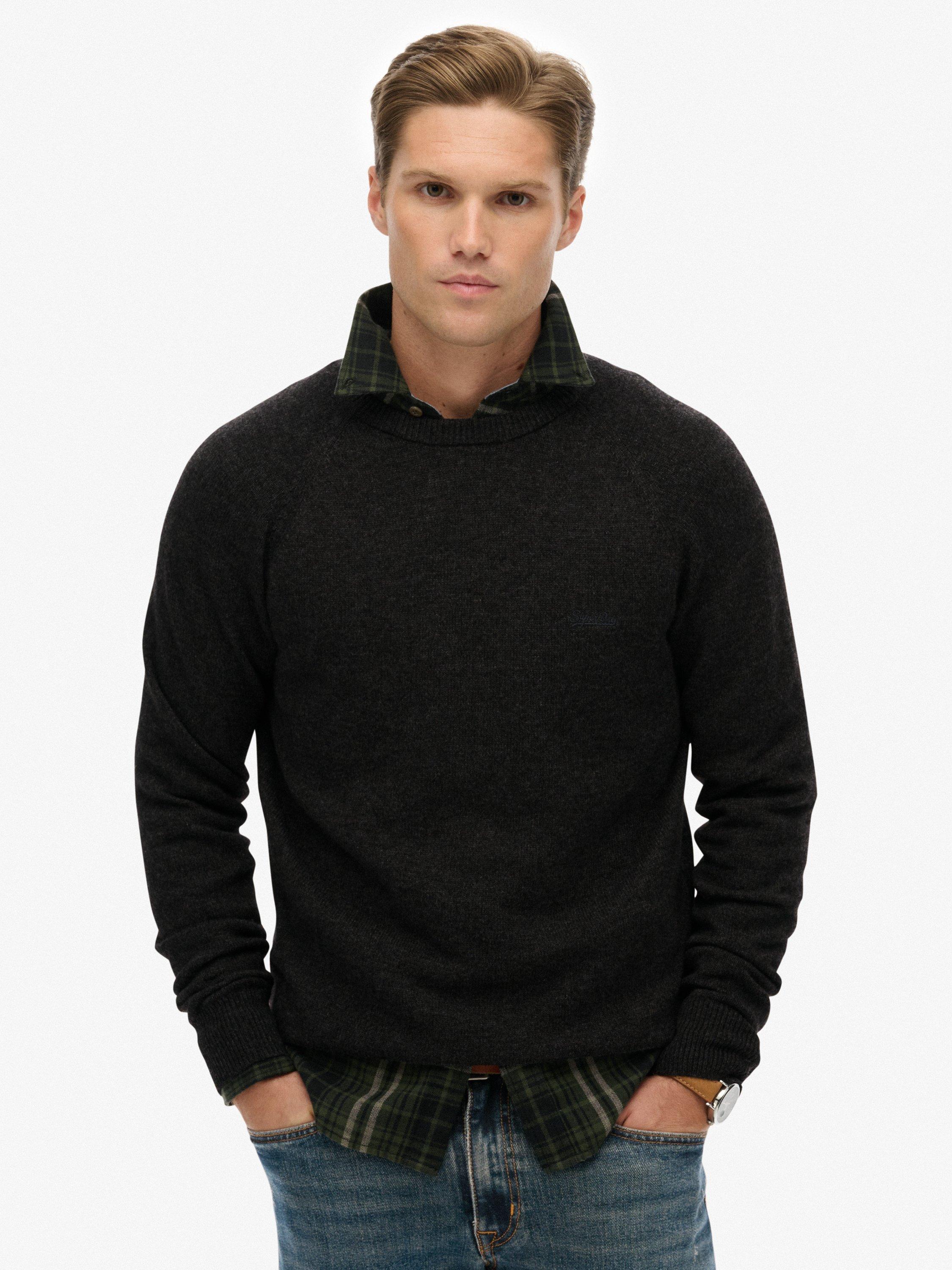 Product image 1 of 1, which shows Superdry Wool Blend Crew Neck Jumper, Midnight Charcoal, XL